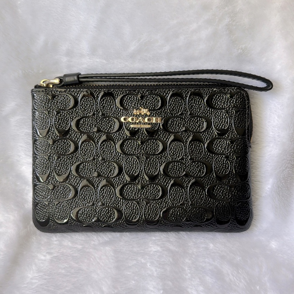 Coach Black Embossed Wristlet
